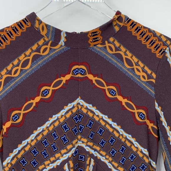 Free People Stella retro mod shift dress chocolate brown chain long sleeve Small - Picture 2 of 5